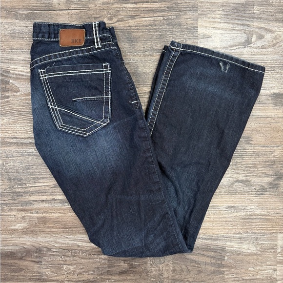 BKE Fulton Bootcut Jeans 30L Dark Wash Thick Stitch Denim - Picture 2 of 9